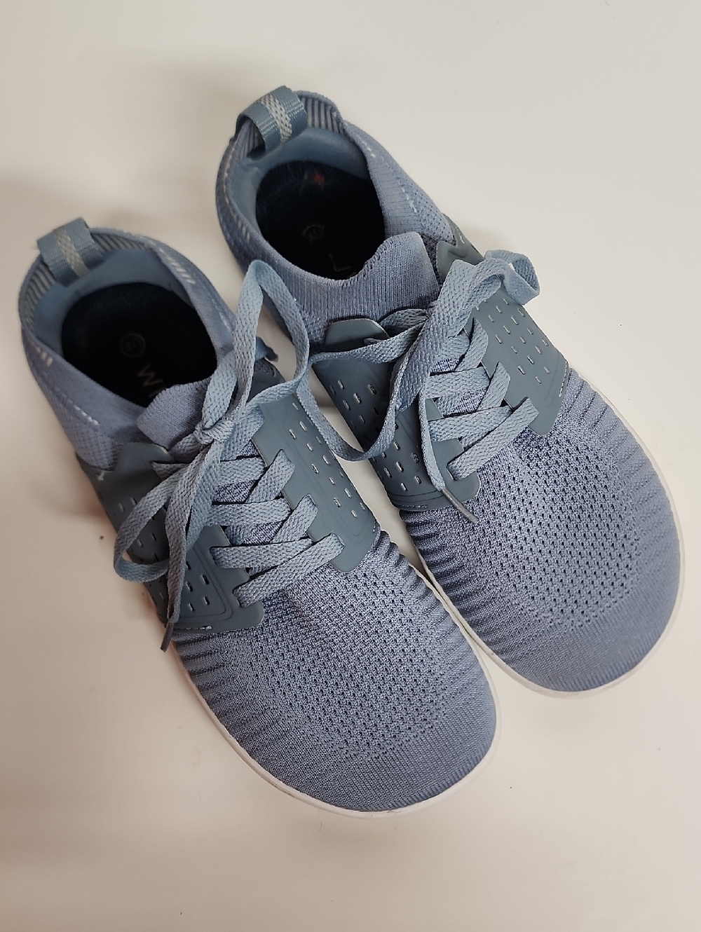 WHITIN Light Blue and White Knit W8.5/40 Barefoot Minimalist Sneaker